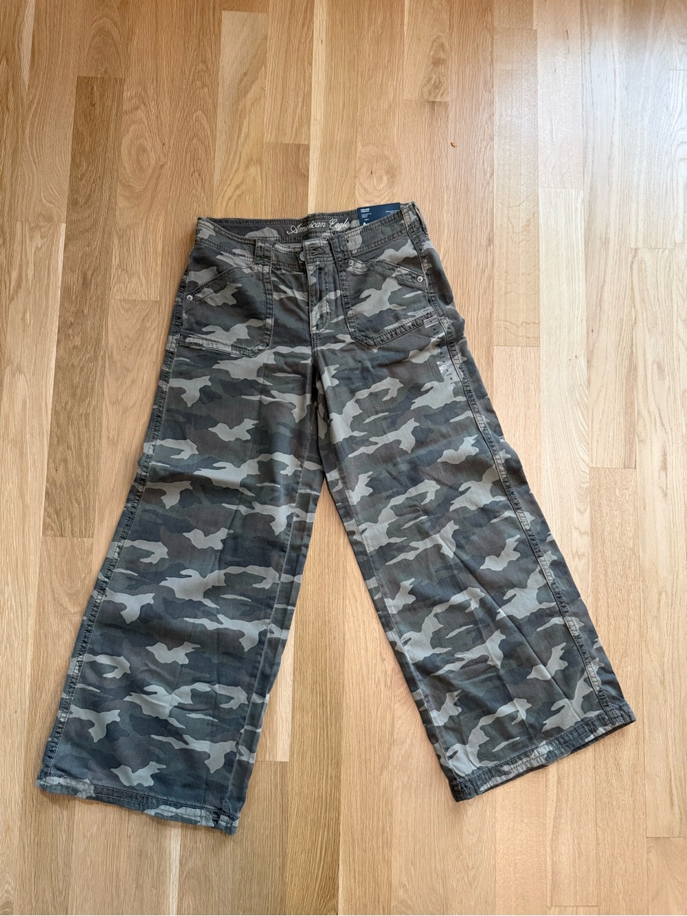 American Eagle Outfitters Wide-Leg Camo Cargo Pants - Gray